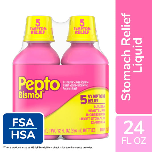 Pepto Bismol 5 Symptom Relief Liquid Pack Of 2, Original, 24 Oz