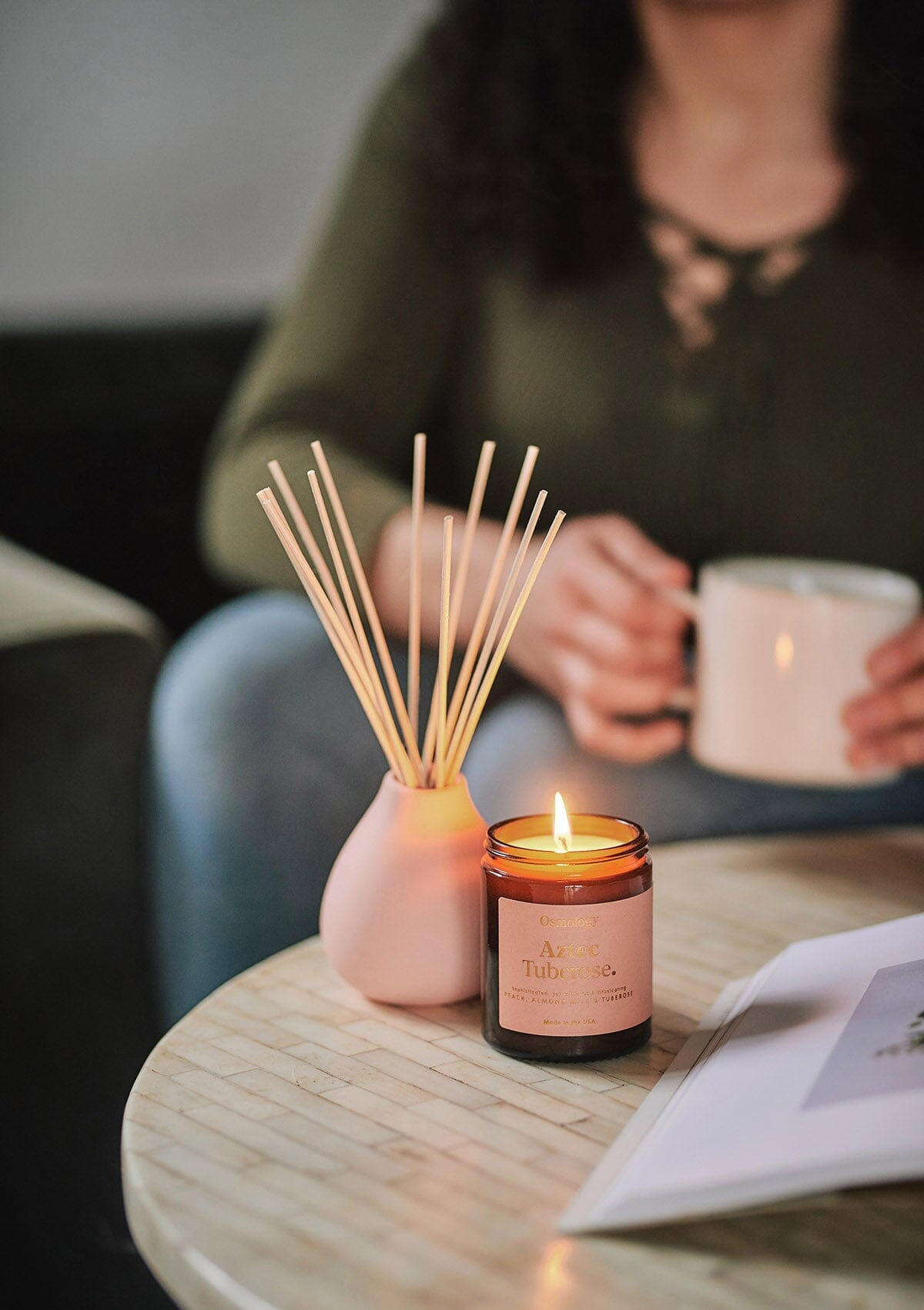 Aztec Tuberose Scented Jar Candle - Peach Almond Milk and Tuberose