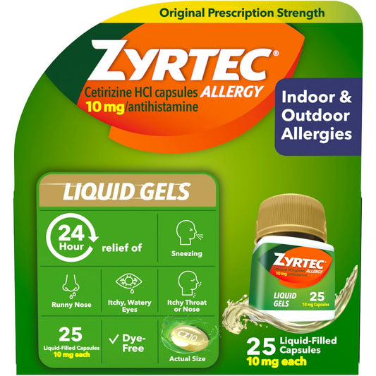 Zyrtec 24 HR Indoor/Outdoor Allergy Relief Liquid Gels Capsules, Cetirizine HCI Antihistamine