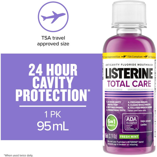 Listerine Total Care Anticavity Fluoride Travel Mouthwash Fresh Mint 95 mL