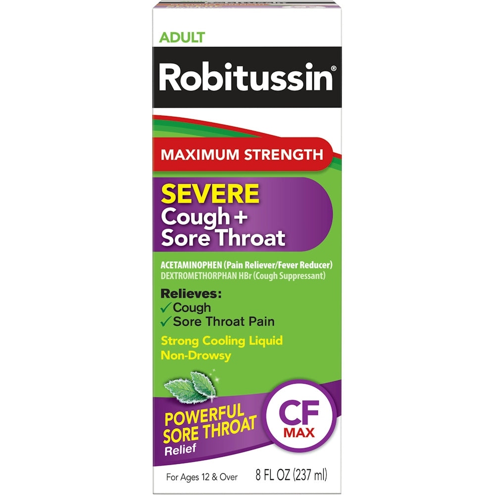 Robitussin Adult Maximum Strength Severe Cough + Sore Throat Relief Medicine Mint