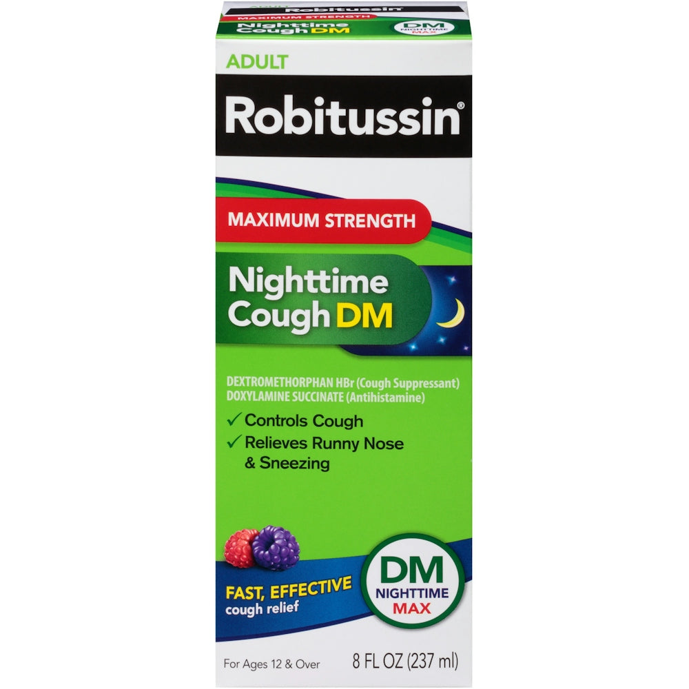 Robitussin Maximum Strength Nighttime Cough DM Max, Adult Formula, Berry Flavor - 8 Fl Oz Bottle