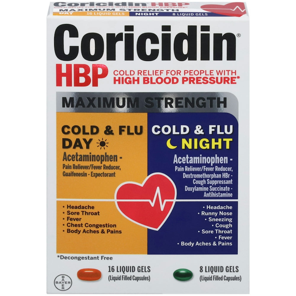 Coricidin HBP Maximum Strength Day & Night Cold & Flu Liquid Gels