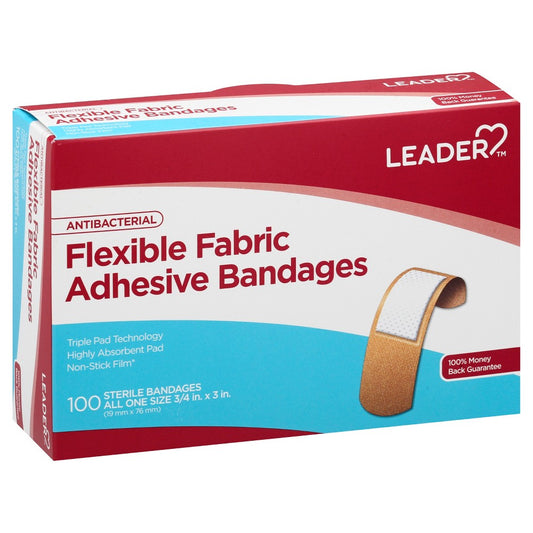 The Leader All One Size Antibacterial Flexible Fabric Adhesive Bandages