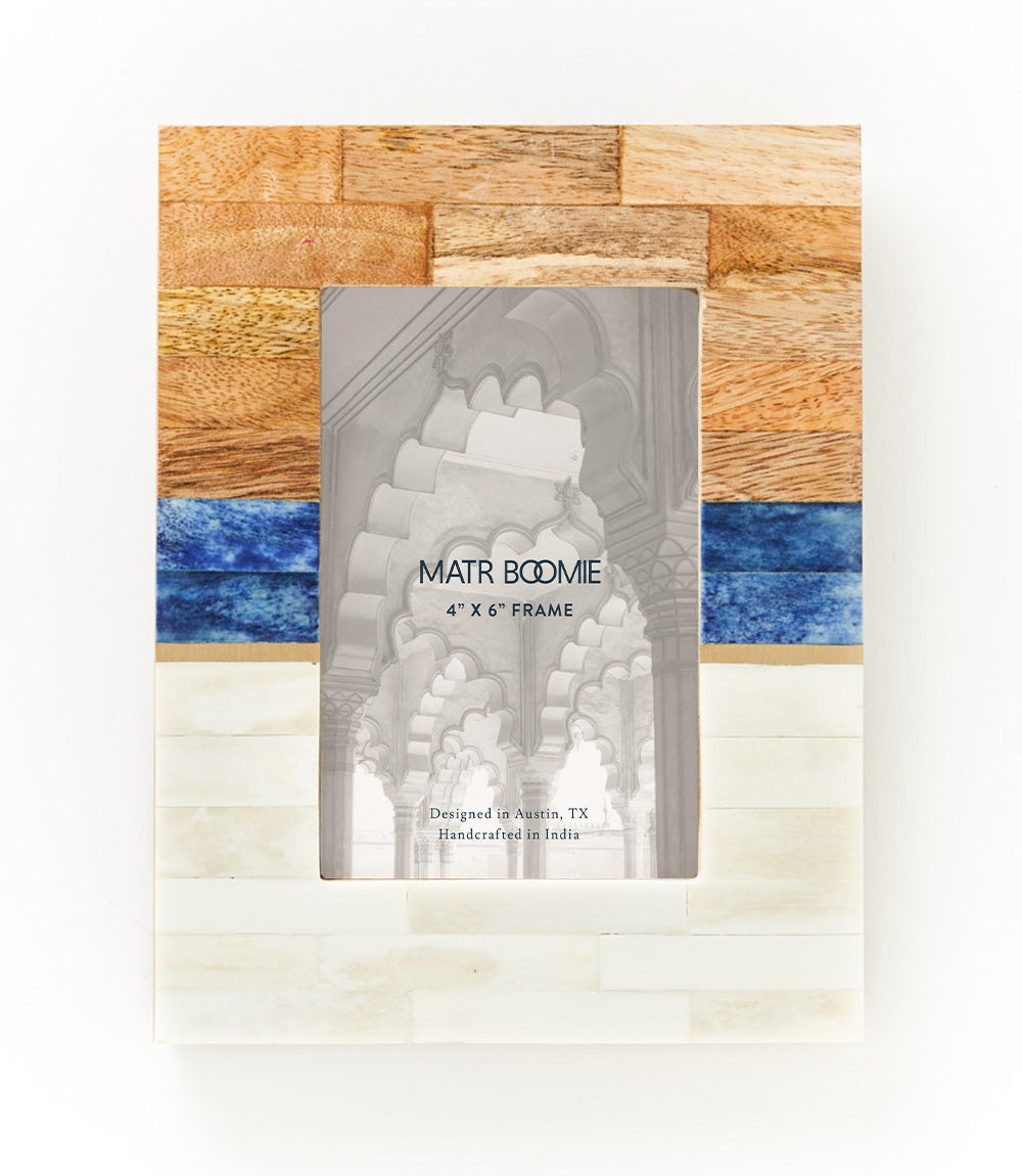 Kaveri 4x6 Natural, Blue, Brown Picture Frame - Carved Bone, Wood - Osadia Concept Store