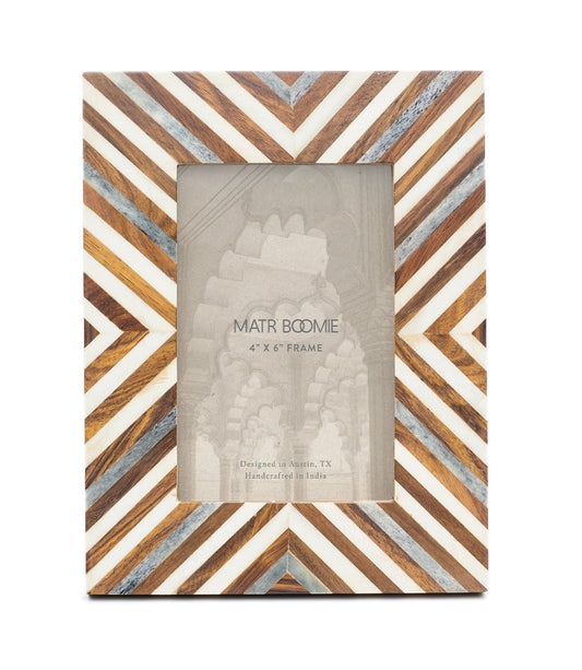 Banka Mundi 4x6 Brown & White Picture Frame - Carved Bone, Wood - Osadia Concept Store