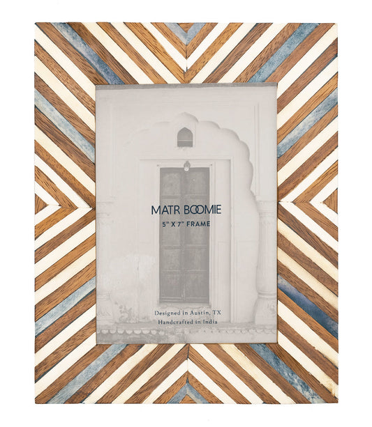 Banka Mundi 5x7 Brown & White Picture Frame - Carved Bone, Wood - Osadia Concept Store