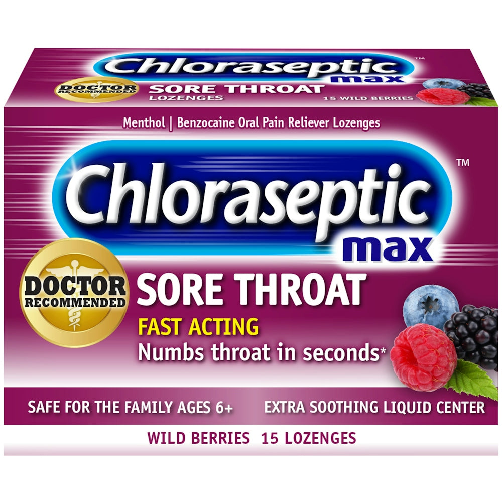 Chloraseptic Max Sore Throat, Fast Acting, Lozenges, Wild Berries