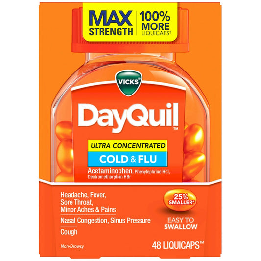 Vicks Day Quil Cold & Flu Medicine, Ultra Concentrated Liqui Caps, 48ct