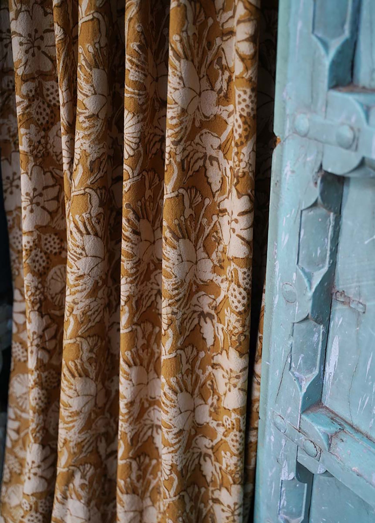 Block Print Curtain, Naturally Dyed Window Panel - Hope Floral 84"