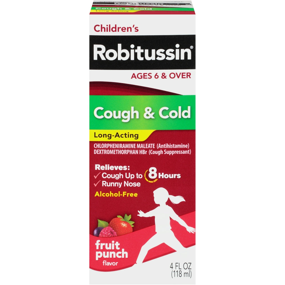 Robitussin Children's Long Acting Cough And Cold Medicine, Fruit Punch Flavor 4 Fl Oz Bottle
