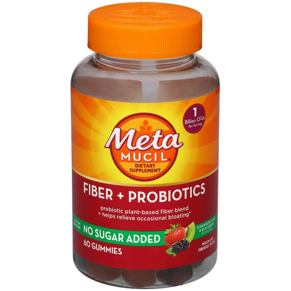 Metamucil No Sugar Added Gummies Strawberry Kiwi & Blackberry Flavored Fiber + Probiotics