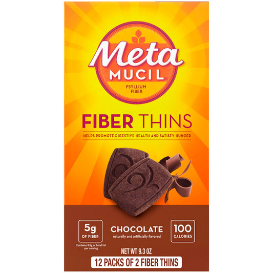 Metamucil 100% Natural Psyllium Husk Fiber Thins, Supplement For Digestive Health, Chocolate