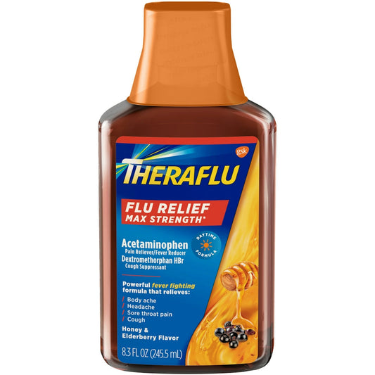 Theraflu Max Strength Relief Syrup, Honey & Elderberry Flavor, 8.3 Fl Oz