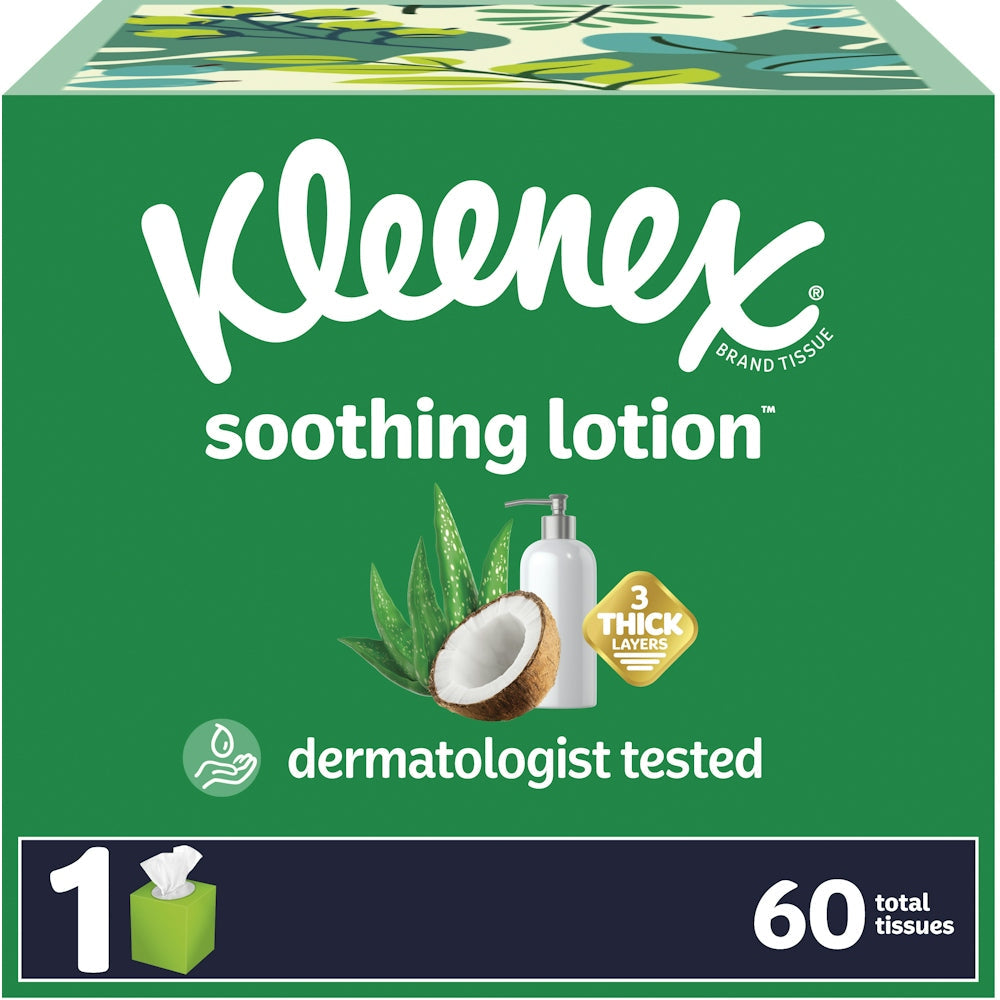 Kleenex Soothing Lotion Facial Tissues With Coconut Oil, Aloe & Vitamin E Cube Boxes 3 Ply
