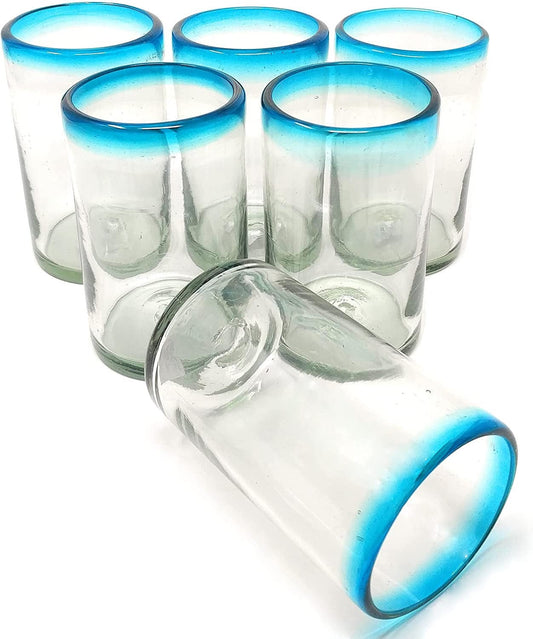 Aqua Rim Drinking Glasses - Set of 6