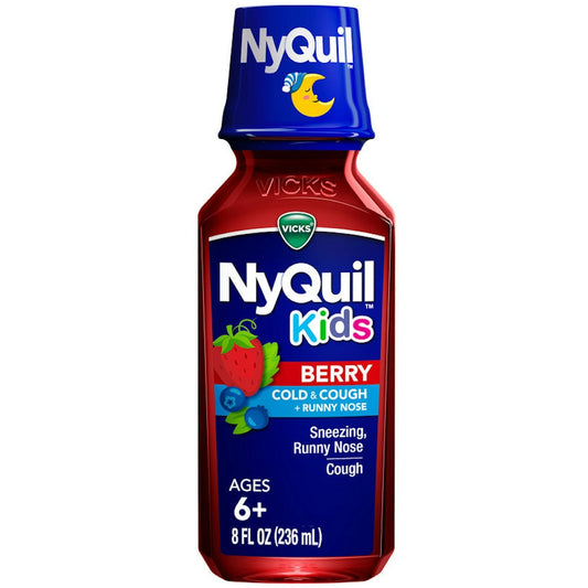 Vicks Cold & Cough + Runny Nose, Nighttime Relief, Berry, Kids, Ages 6+ 8 Fl Oz