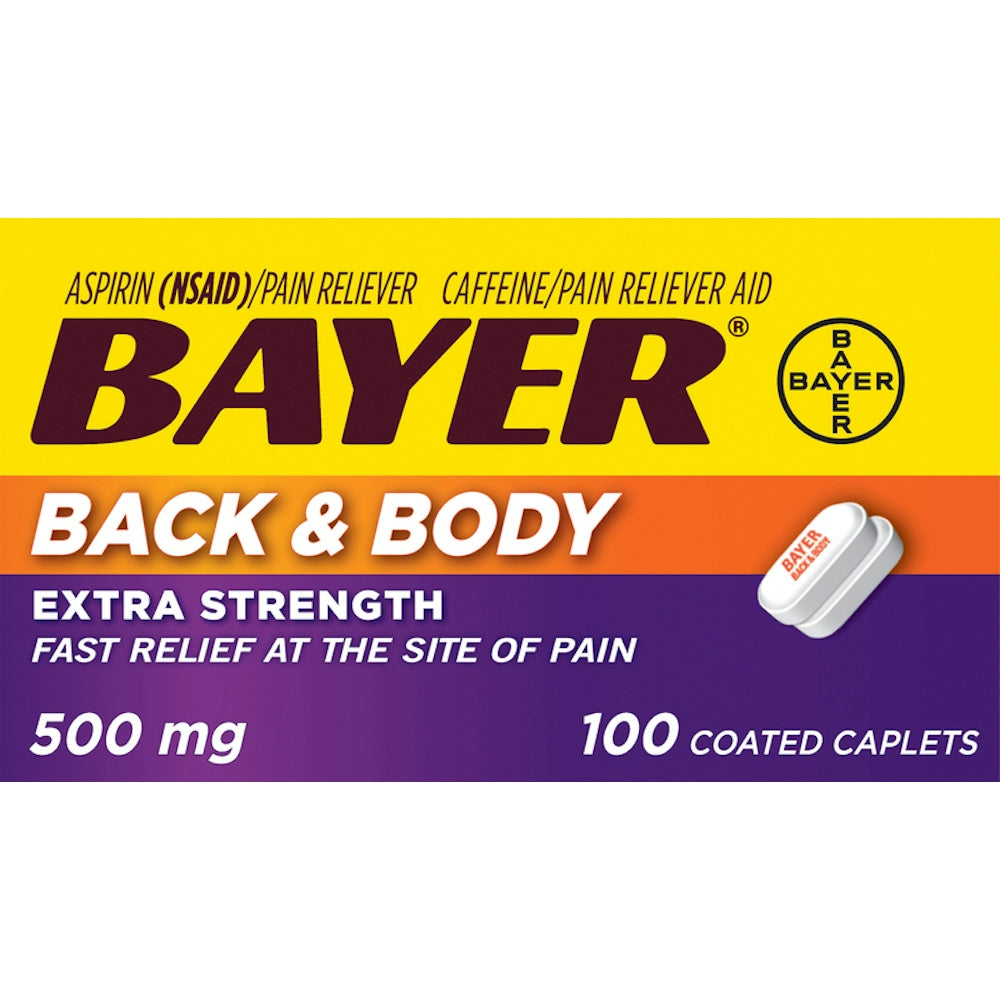 Bayer Back & Body Extra Strength Pain Reliever Aspirin W Caffeine, 500mg Coated Tablets