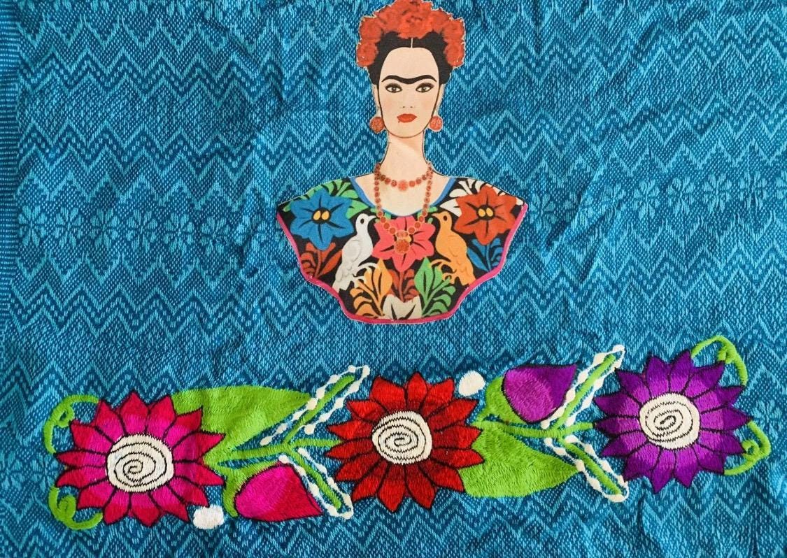 Frida Kahlo Embroidered Shawl Rebosos Bordados de Frida Kahlo con Imagen