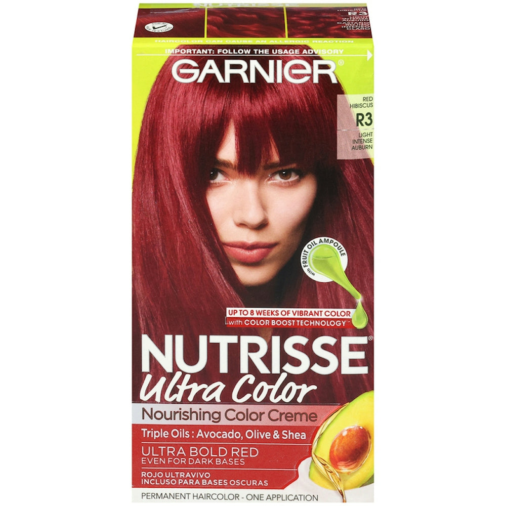 Nutrisse Garnier Ultra Color Nourishing Bold Permanent Hair Creme, R3 Light Intense Auburn, 1 Kit