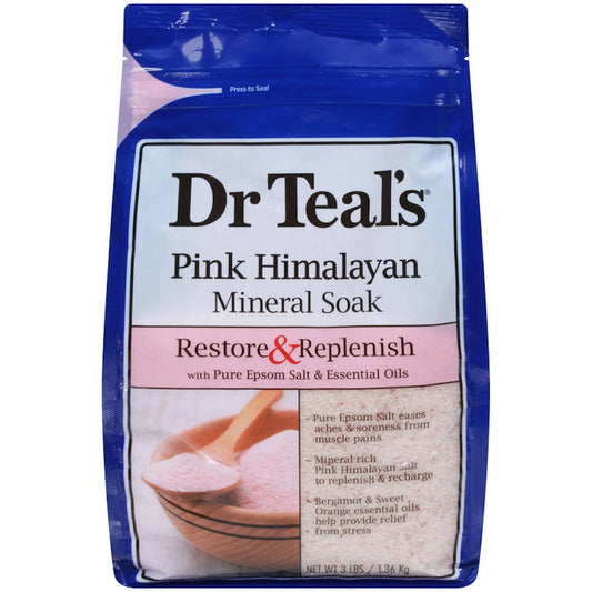 Dr Teal's Restore & Replenish Pure Epsom Salt & Essential Oils Pink Himalayan Mineral Soak, Orange, 3 Lb