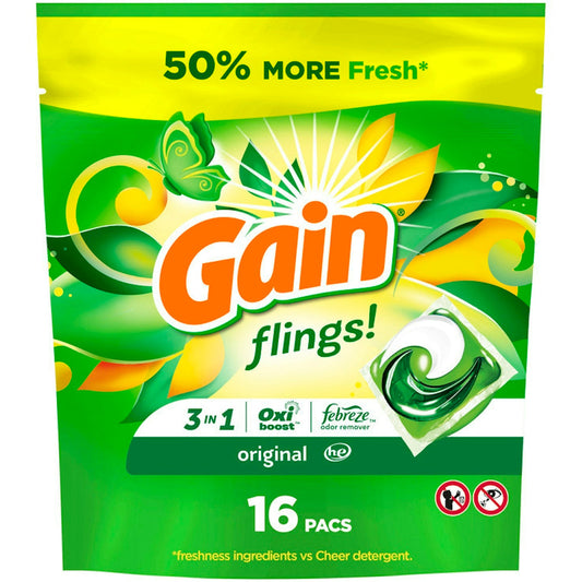 Gain Flings Detergent, 3 In 1, + Aroma Boost, Original, Pacs