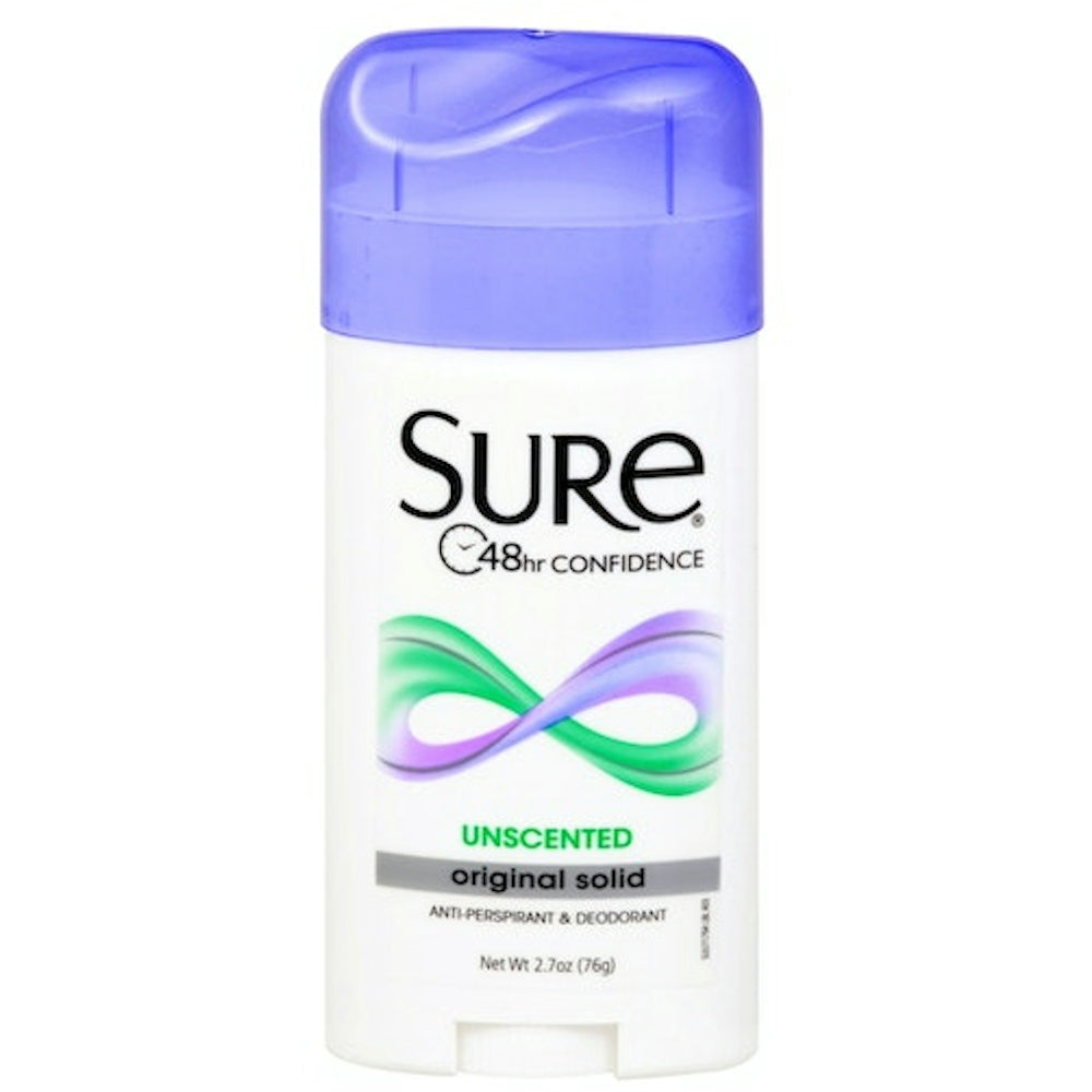 Sure Anti Perspirant & Deodorant, Unscented, Original Solid 2.7 Oz