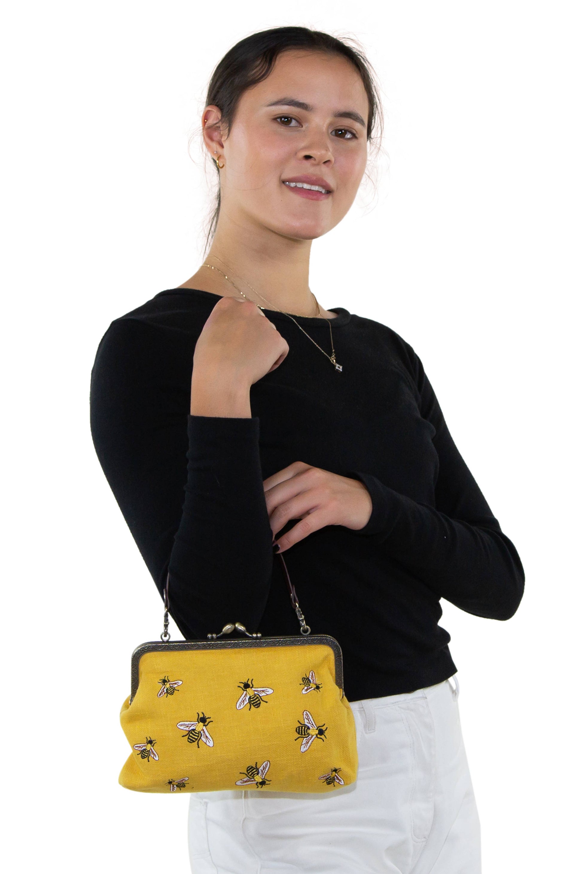 Bees Kisslock Handbag: Black - Osadia Concept Store