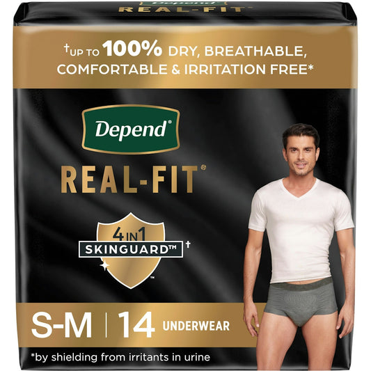 Depend Real Fit Incontinence Underwear For Men, Disposable, Maximum Absorbency, Small/Medium, Grey