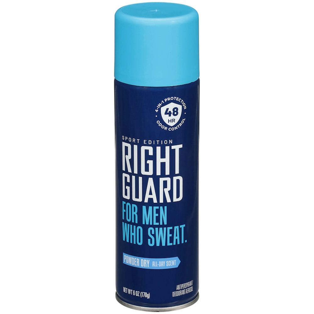 Right Guard Antiperspirant/Deodorant Aerosol, Powder Dry, 4 In 1 Protection 6 Oz