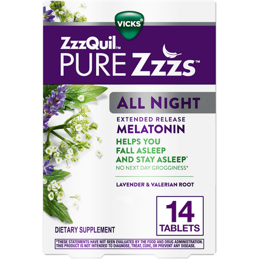Vicks ZzzQuil PURE Zzzs All Night Extended Release Melatonin Sleep Aid Tablets