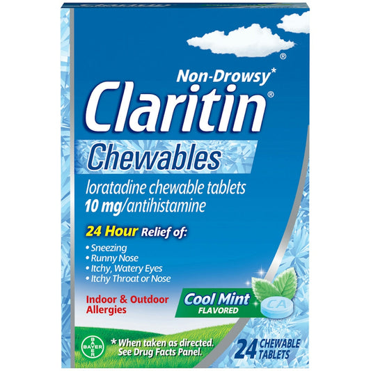 Claritin Indoor & Outdoor Allergies, Non Drowsy, 10 Mg, Chewable Tablets, Cool Mint Flavored