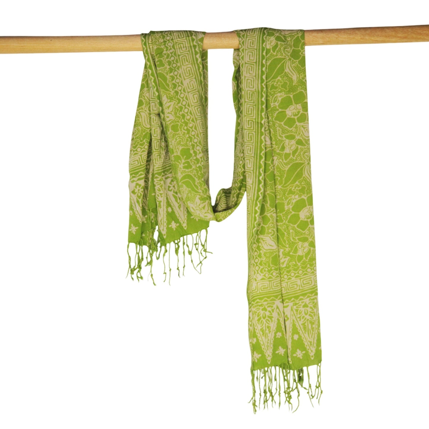 Handmade Batik Scarf - 100% Soft Cotton - Spotted Flowers Green