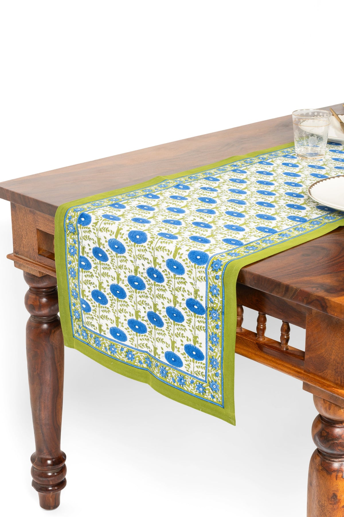 Blue Araminta Blockprint Table Runner