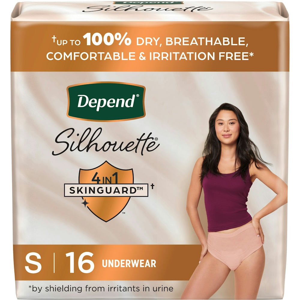 Depend Silhouette Adult Incontinence & Postpartum Bladder Leak Underwear For Women, Maximum Absorbency, Small, Pink