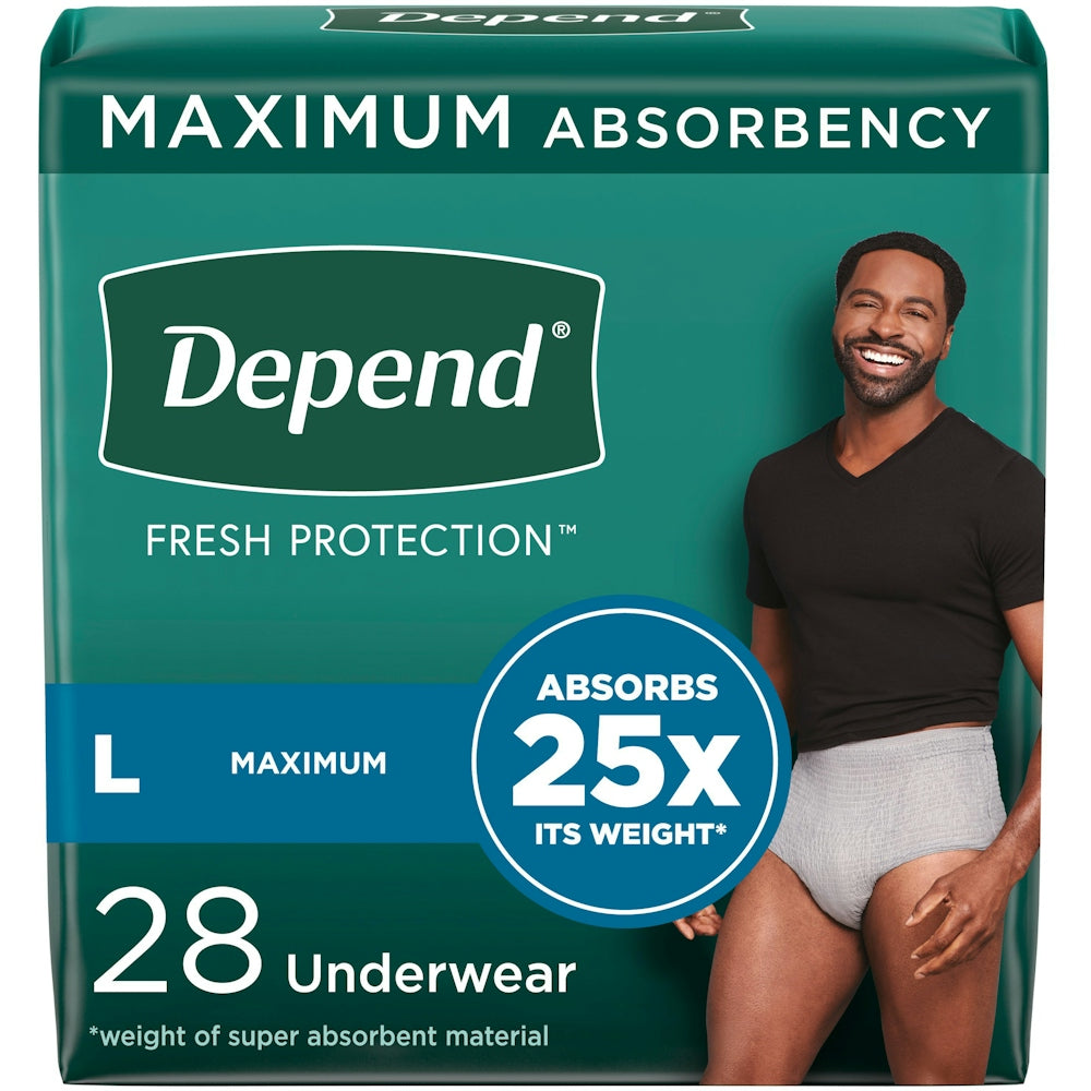Depend Fit-Flex Adult Incontinence Underwear For Men, Disposable, Maximum Absorbency, Large, Grey