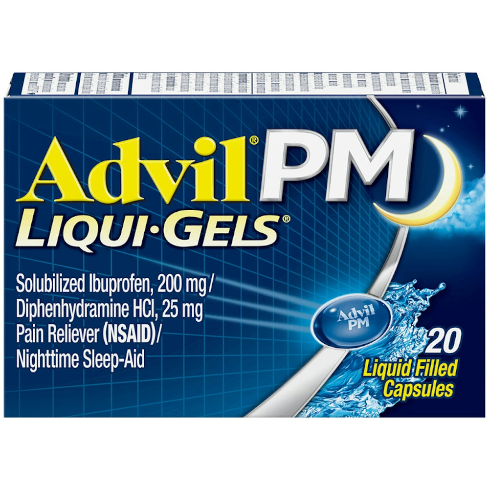 Advil PM (20 Count) Pain Reliever / Nighttime Sleep Aid Liquid Filled Capsule 200Mg Ibuprofen 25Mg Diphenhydramine