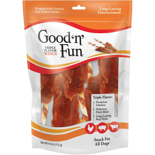 Good 'n' Fun Healthy Hide Snack For All Dogs, Triple Flavor Wings