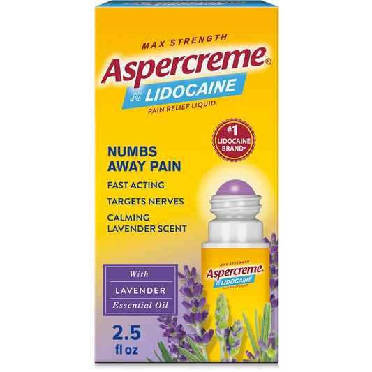 Aspercreme Max Strength Pain Relief Liquid, With 4% Lidocaine, Lavender Essential Oil, 2.5 Fl Oz (73 Ml)