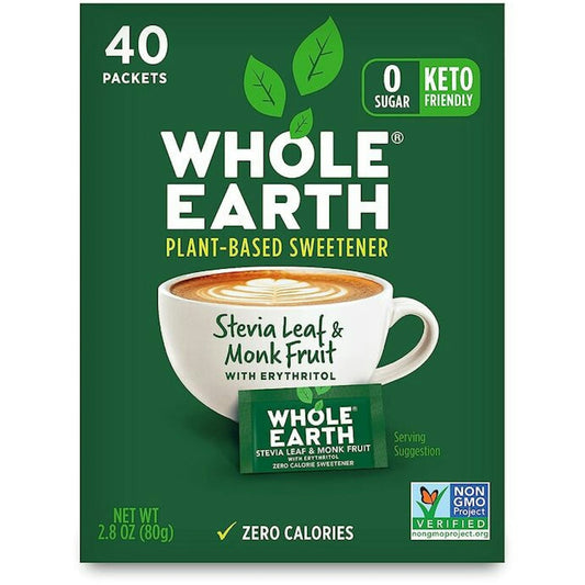 Whole Earth Stevia Leaf & Monk Fruit, Packets Sweetener