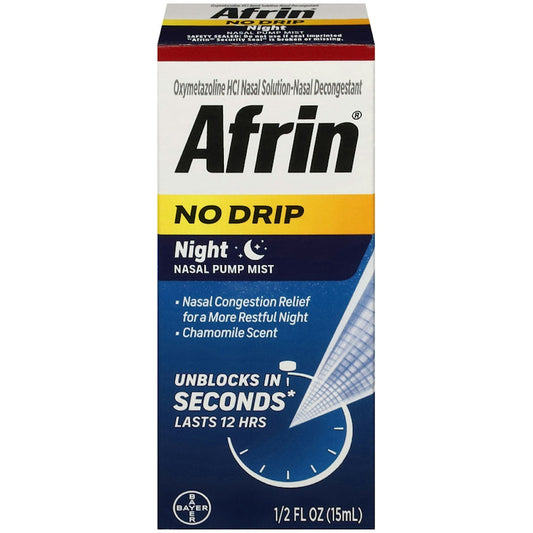 Afrin No Drip Night Pump Nasal Mist, Fast And Powerful Congestion Relief, Chamomile 0.51 Fl Oz