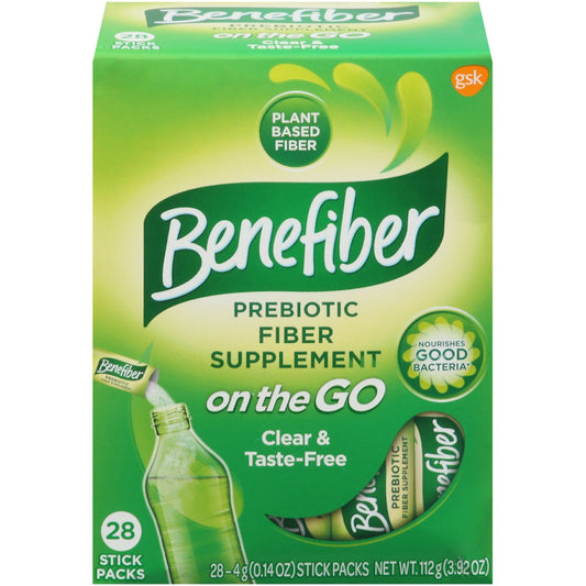 Benefiber On The Go Prebiotic Fiber Supplement Powder, Unflavored Powder Stick Packs – 28 Sticks