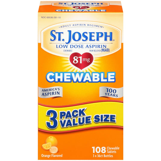 St. Joseph Aspirin, Low Dose, Chewable, Orange Flavor, Value Size, Chewable Tablets