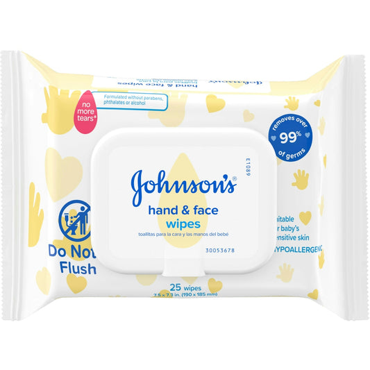 Johnson's Baby Disposable Hand & Face Cleansing Wipes To Gently Remove 99% Of Germs & Dirt From Delicate Skin, Pre-Moistened & Allergy-Tested, Paraben-, Phthalate- & Alcohol-Free