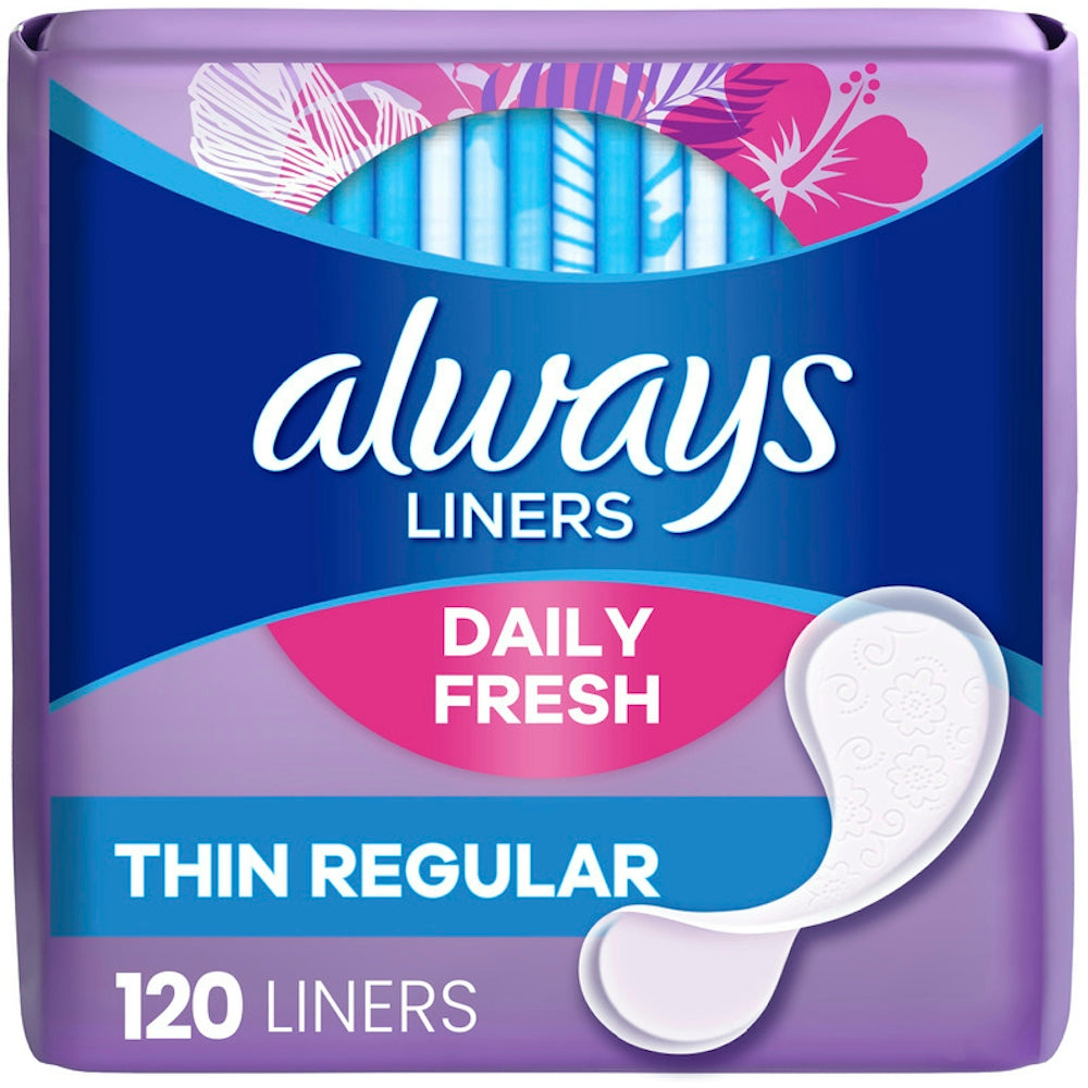 Always Thin Daily Panty Liners, Regular, 120/Pack, 6 Packs/Carton