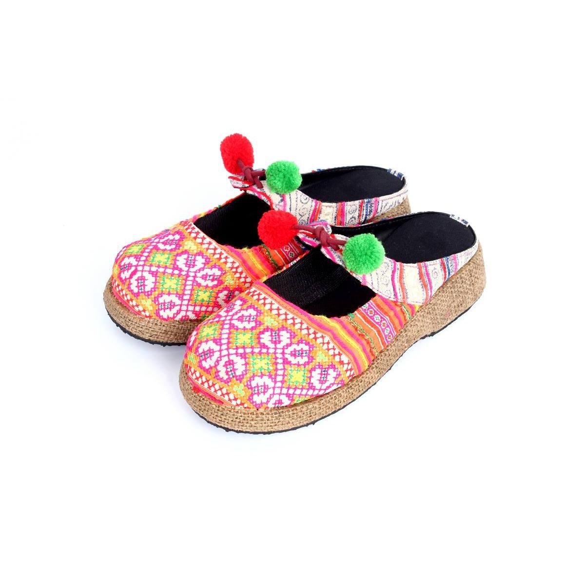 Upcycled Hmong Textile Fabric Clog Shoes - Thailand