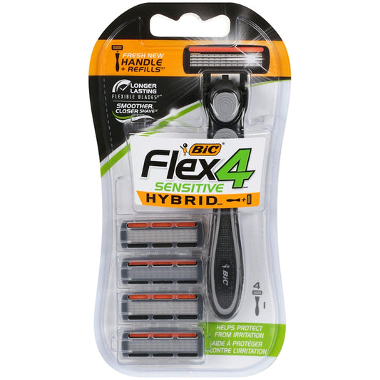 BiC Flex 4 Sensitive Hybrid Disposable Men's Razor 1 Handle + 4 Cartridges