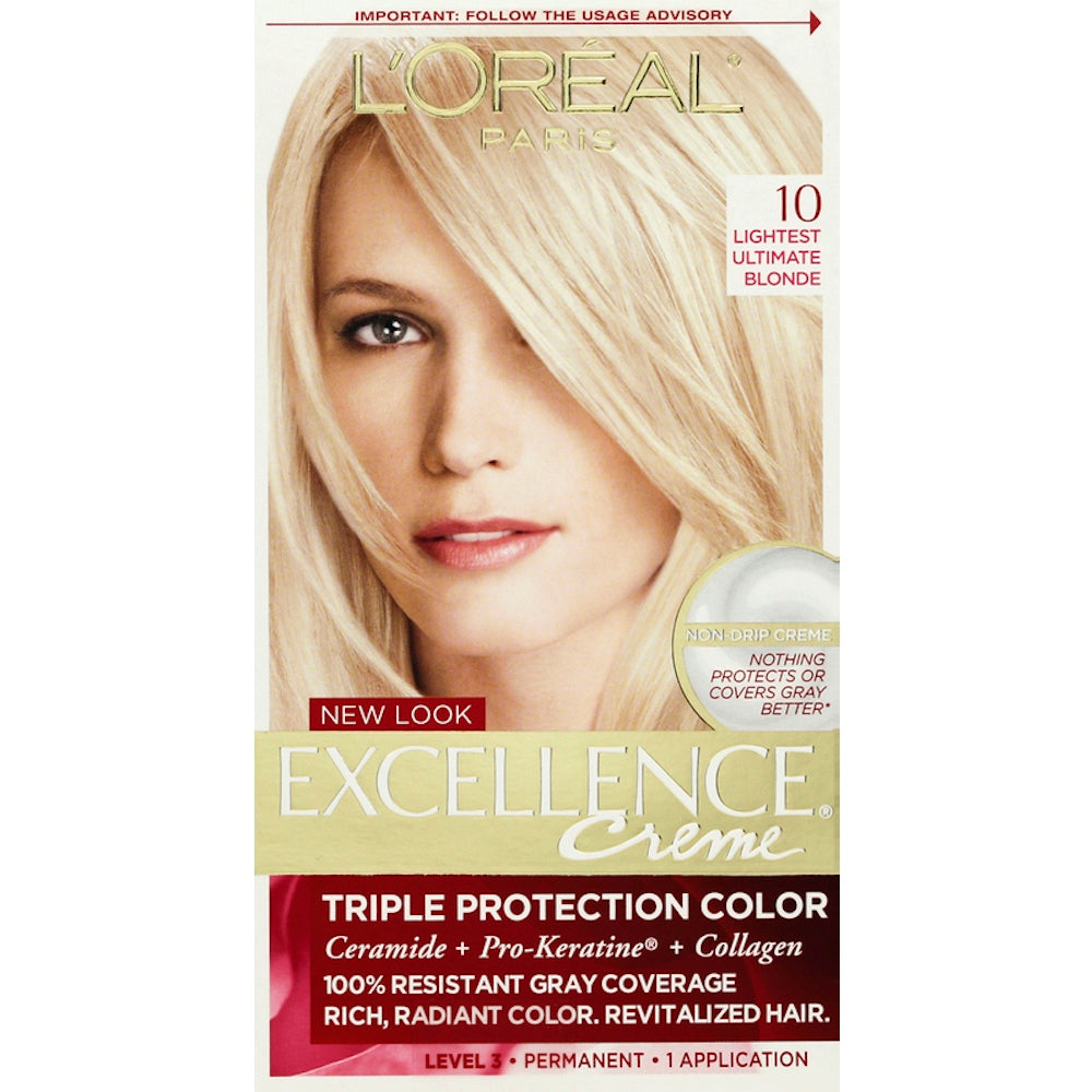 Excellence L'Oreal Paris Creme Permanent Triple Protection Hair Color, 10 Lightest Ultimate Blonde, 1 Kit