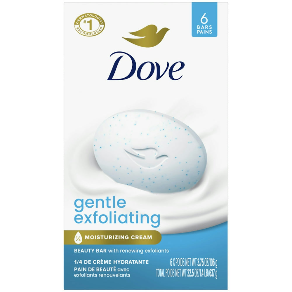 Dove Beauty Bar Gentle Exfoliating With Mild Cleanser, 3.75 Oz, 6 Bars