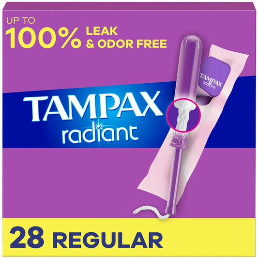 Tampax Radiant Tampons With Leak Guard Braid, Regular Absorbency, Unscented